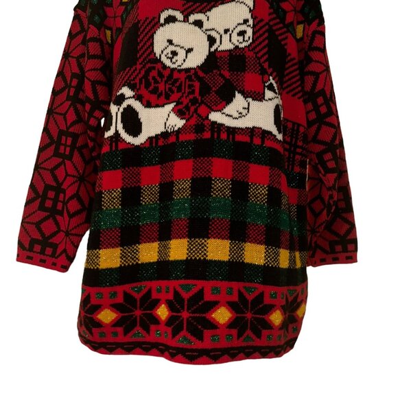 Vtg JJ Browne Christmas Sweater Womens L PulloverTeddy Bears Ugly Cute Holiday - Picture 3 of 10